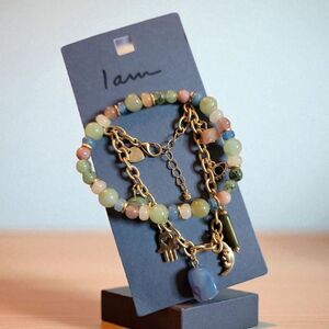 I Am Gold and Pastel Beaded Bracelet Set
